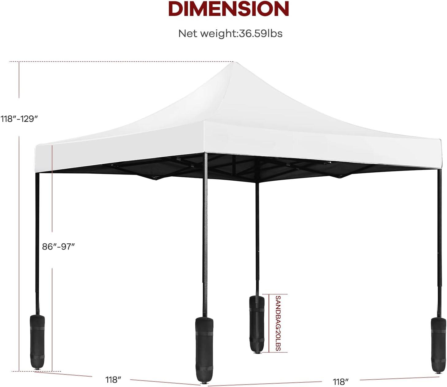 10x10 White Pop-Up Canopy Tent with Black Frame and Carrying Bag