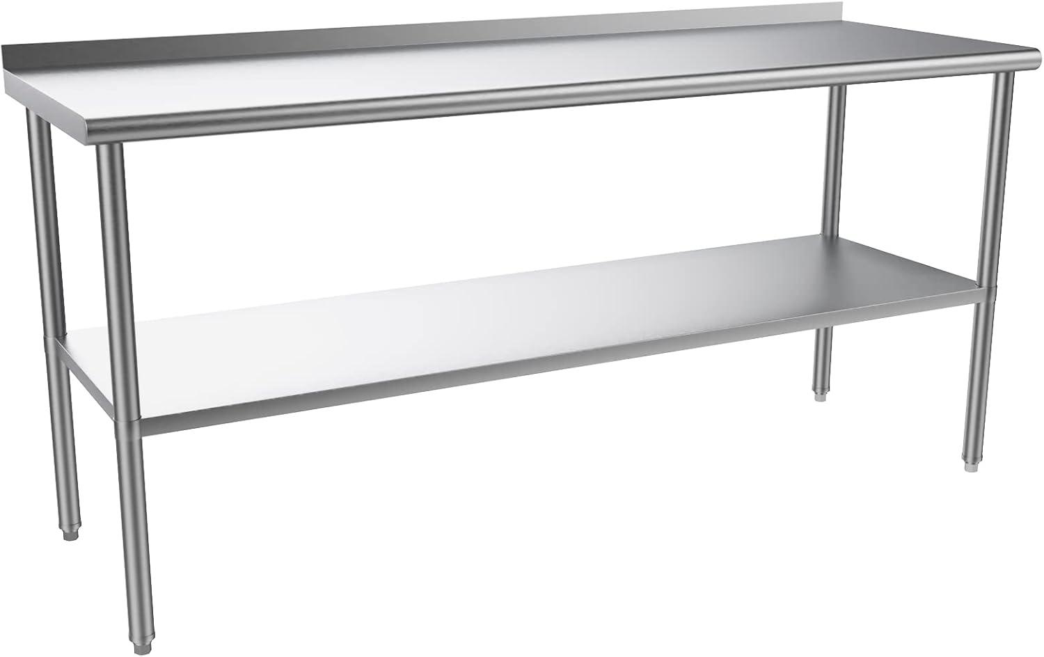 72-Inch Stainless Steel Work Table with Adjustable Undershelf and Backsplash