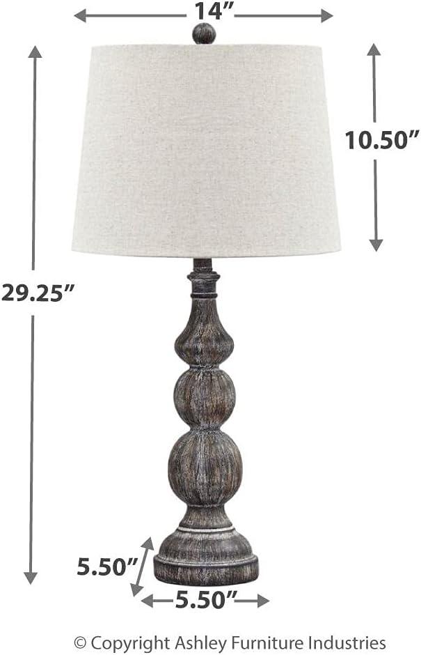 Set of 2 Magaly Poly Table Lamps Brown - Signature Design by Ashley: Wooden Base, 3-Way Switch, Drum Shade