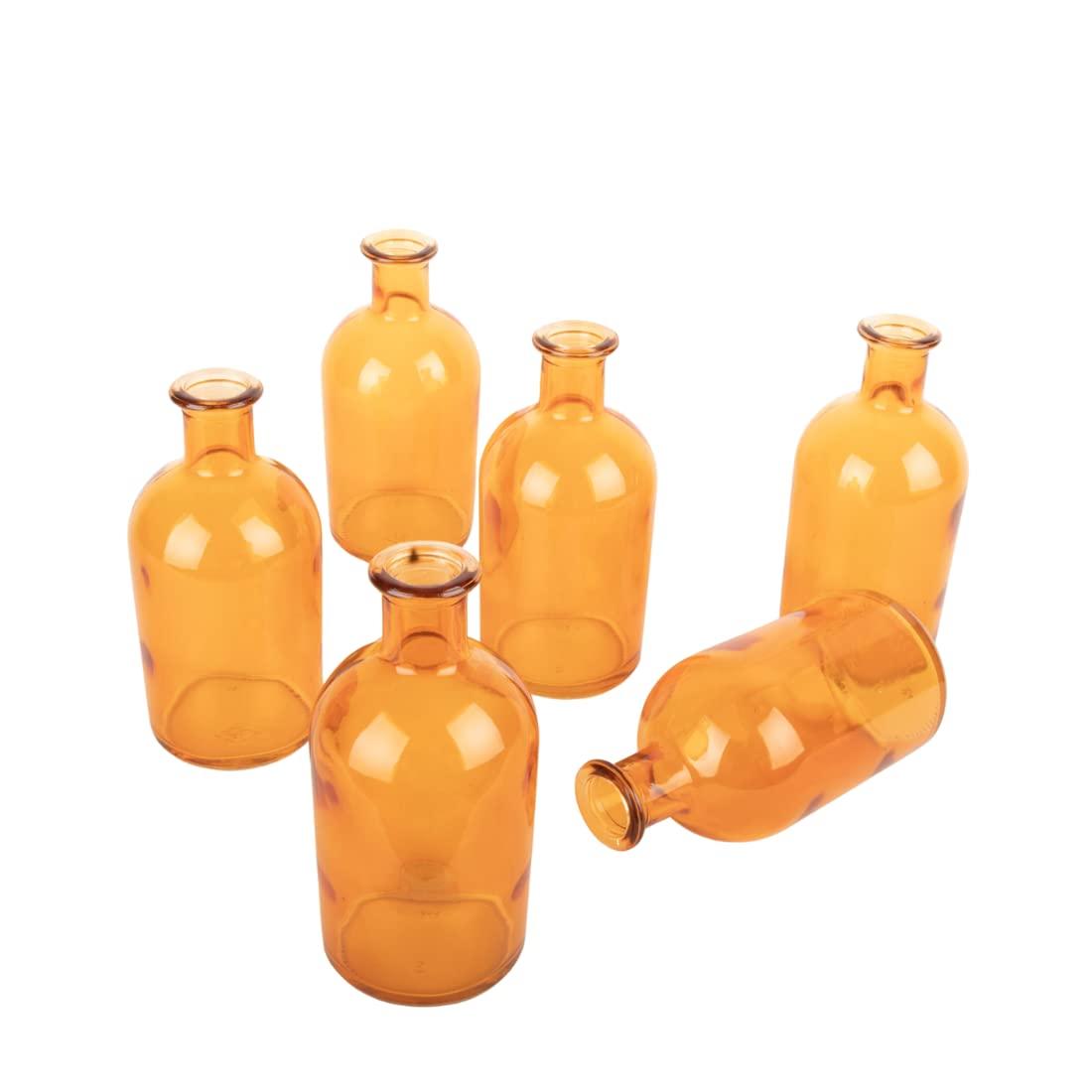 Koyal Wholesale Glass Bud Vases, Small Apothecary Bottles, Bulk Decorative Jars, Vintage Centerpieces, Amber, Set of 6