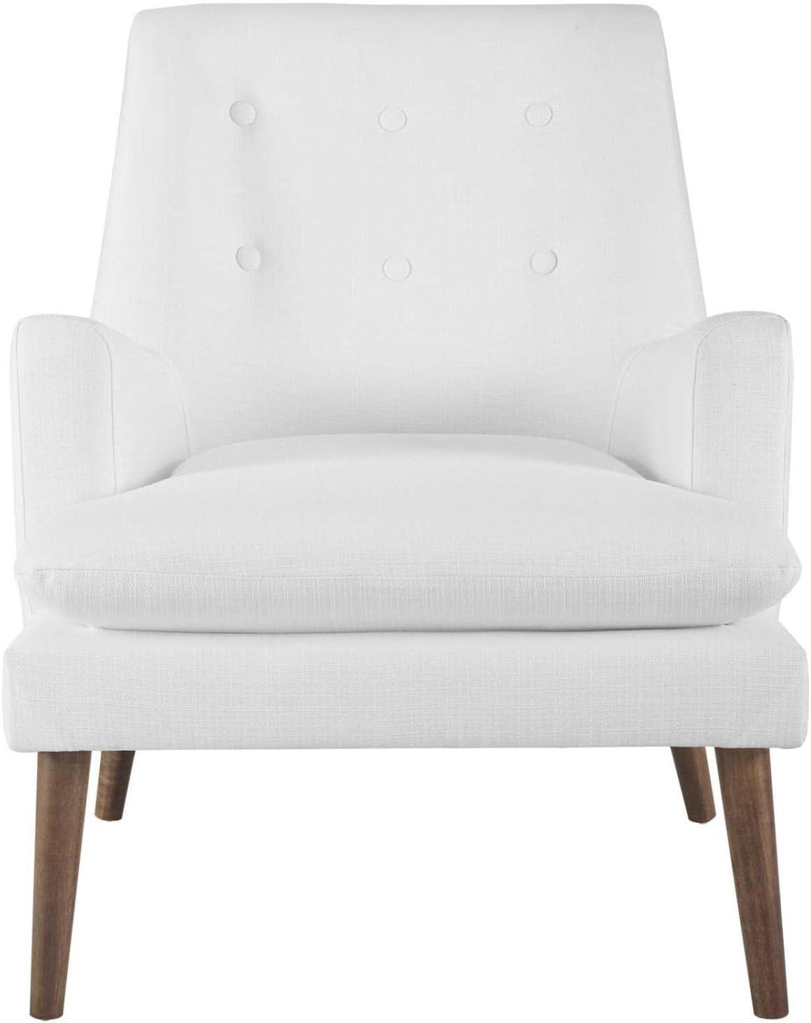 Mid-Century Modern Leisure White Accent Chair with Walnut Wood Legs