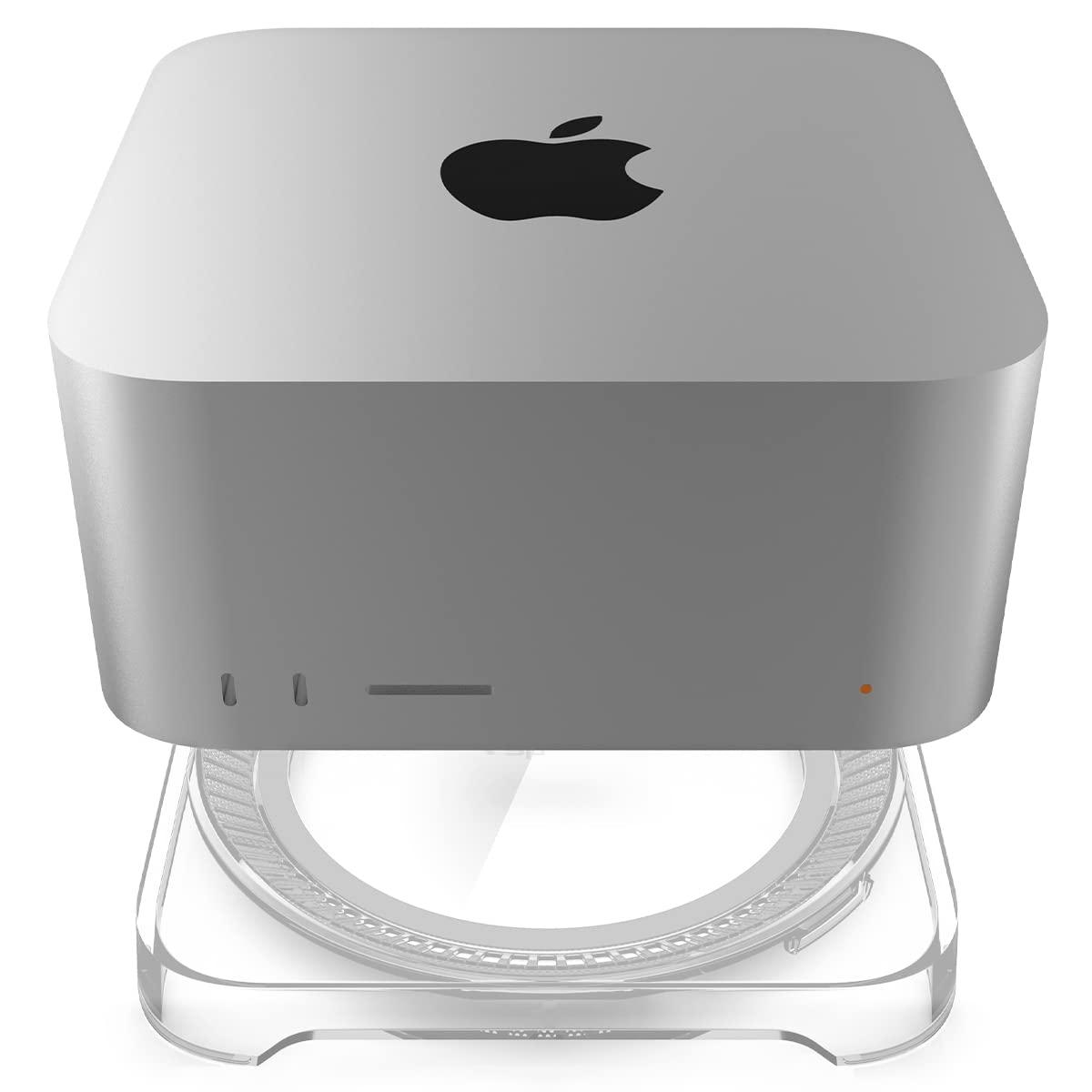 Spigen Mac Studio Stand with Built in Air Filter Designed for M4/M2/M1 Max, M3/M2/M1 Ultra Desktop Mount PVC Dust Prevention Ventilation - Crystal Clear