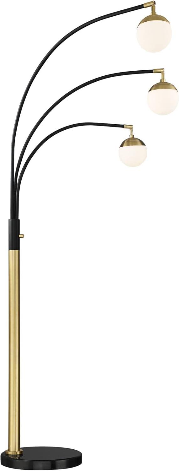 Possini Euro Design Rayne Modern Arc Floor Lamp 72" Tall Gold Black 3 Light LED Adjustable Arm Frosted Glass Globe Shade for Living Room Reading Home