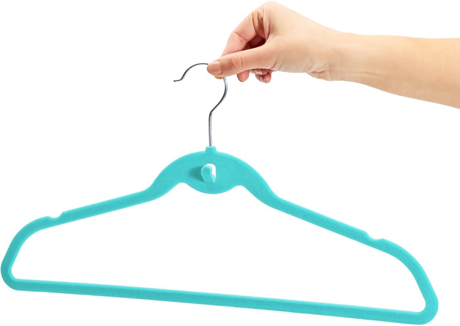 Juvale 50 Pack Non Slip Teal Velvet Clothes Hangers with Cascading Hooks Space Saving for Shirts, Coats, Pants, Suits, and Dresses, 17.5 Inches