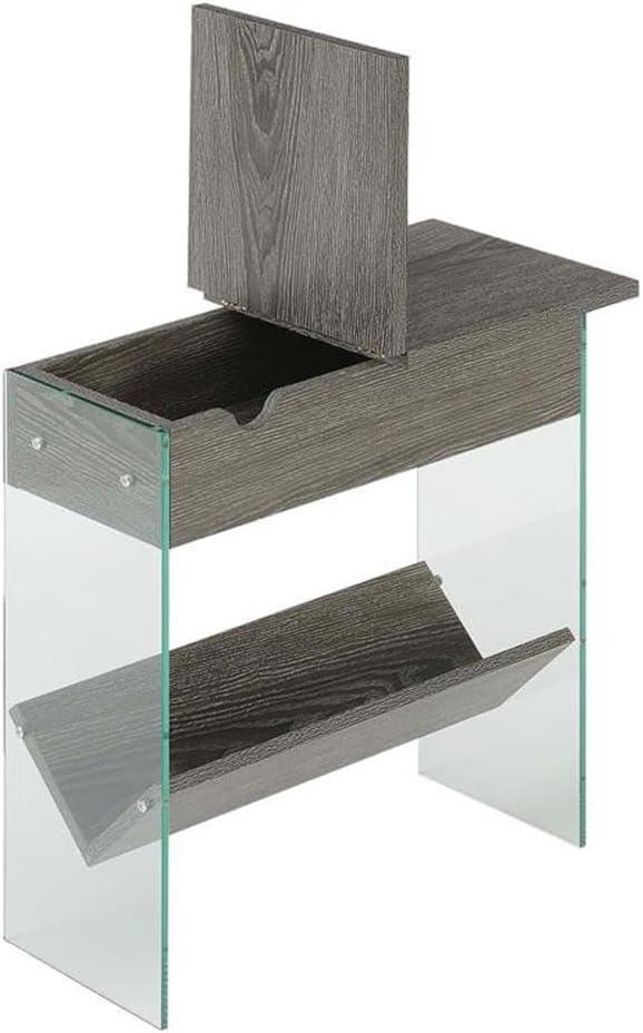 Convenience Concepts SoHo Flip Top Glass End Table with Charging Station and Shelf, Weathered Gray