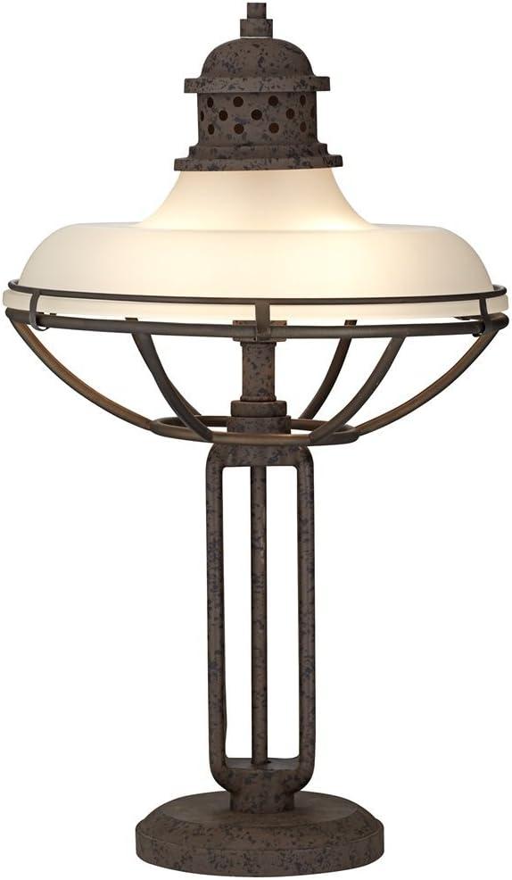 Franklin Iron Works Rustic Industrial Table Lamp Open Cage 26.5" High Rust Bronze Half Dome Glass Shade for Living Room Bedroom Nightstand