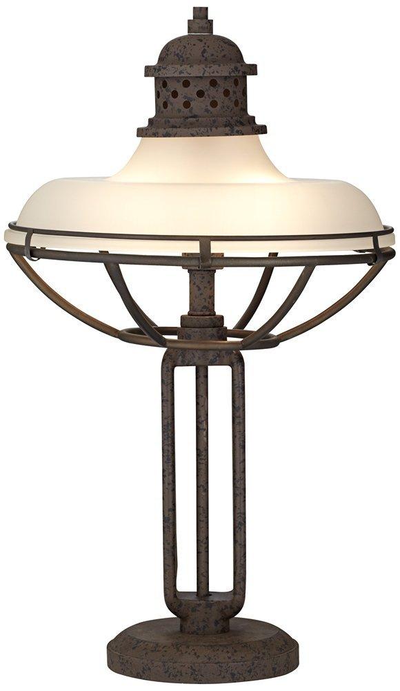 Franklin Iron Works Rustic Industrial Table Lamp Open Cage 26.5" High Rust Bronze Half Dome Glass Shade for Living Room Bedroom Nightstand