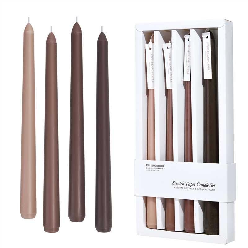 Taper Candles 10'' Colored Candle Sticks Set of 4 | Coffee Cream Scented, Natural Soy Wax | Home Decor Kitchen Decor Wedding Decorations (Brown Shades)