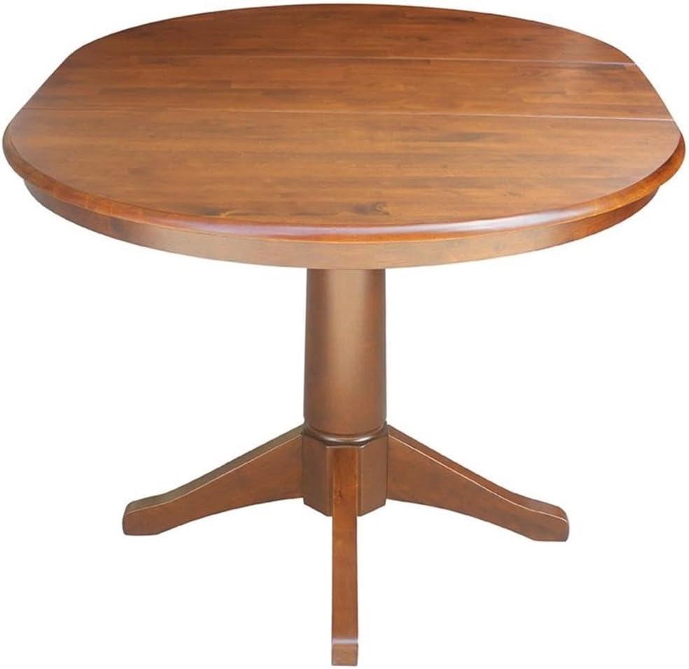 36" Magnolia Round Top Dining Table with 12" Leaf Espresso - International Concepts: Solid Parawood, Expandable, Pedestal Base