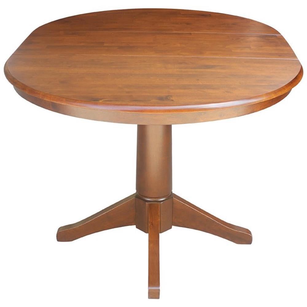 36" Magnolia Round Top Dining Table with 12" Leaf Espresso - International Concepts: Solid Parawood, Expandable, Pedestal Base