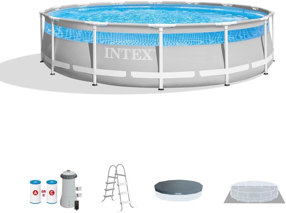 Intex: 14' x 42" Prism Frame: Clearview Premium Pool Set - Above Ground Pool Set, 3357 Gallon Capacity, Hydro Aeration Technology, Includes Filter Pump, Ground Cloth, Pool Cover & Ladder, Ages 6+
