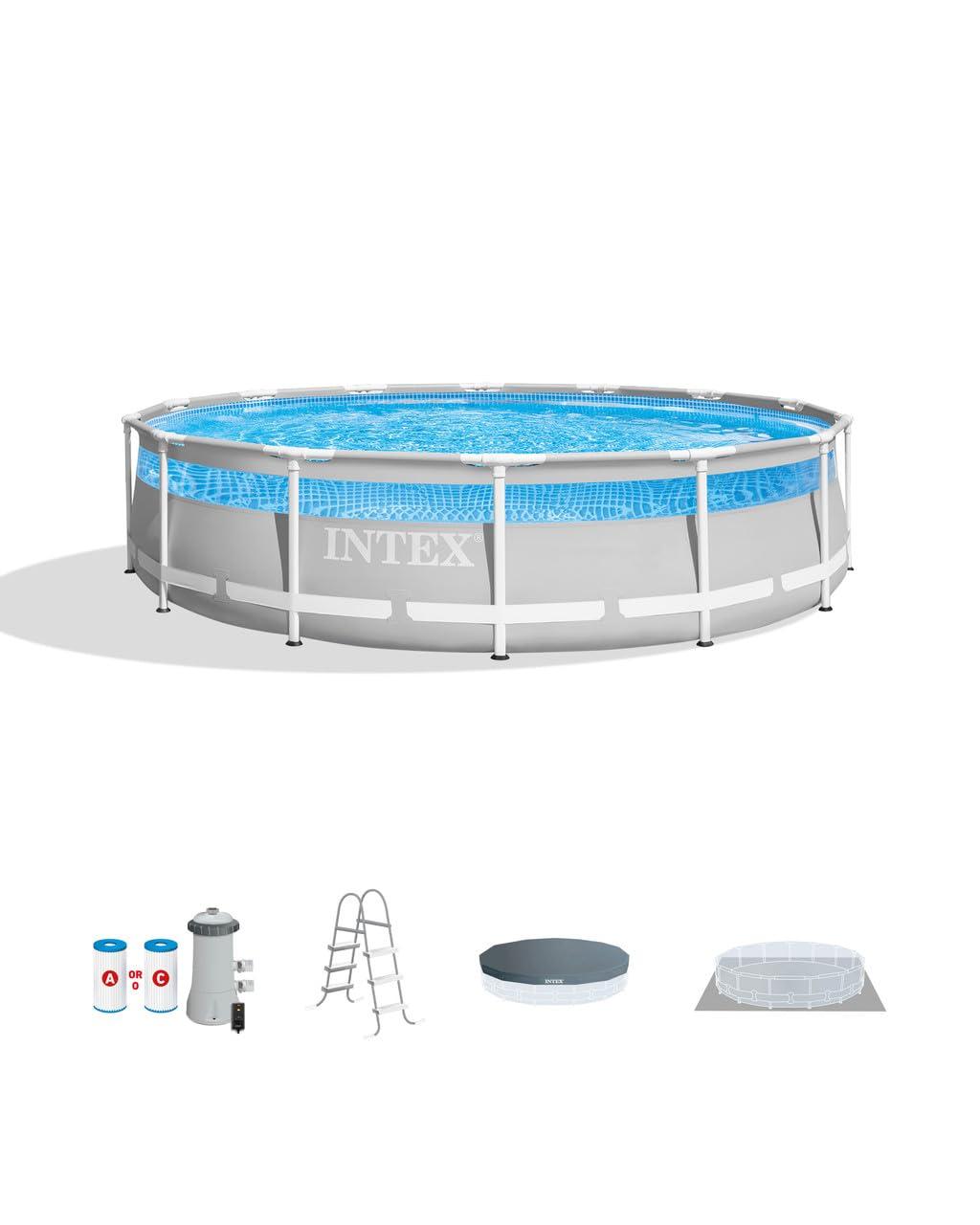 Intex: 14' x 42" Prism Frame: Clearview Premium Pool Set - Above Ground Pool Set, 3357 Gallon Capacity, Hydro Aeration Technology, Includes Filter Pump, Ground Cloth, Pool Cover & Ladder, Ages 6+