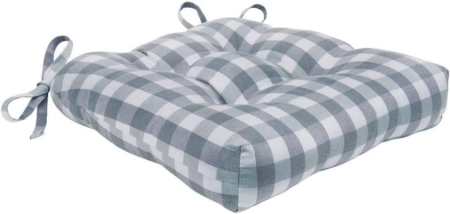 Kate Aurora Set of 2 Country Farmhouse Plaid Stain/Water Resistant Chair Cushions - Gray