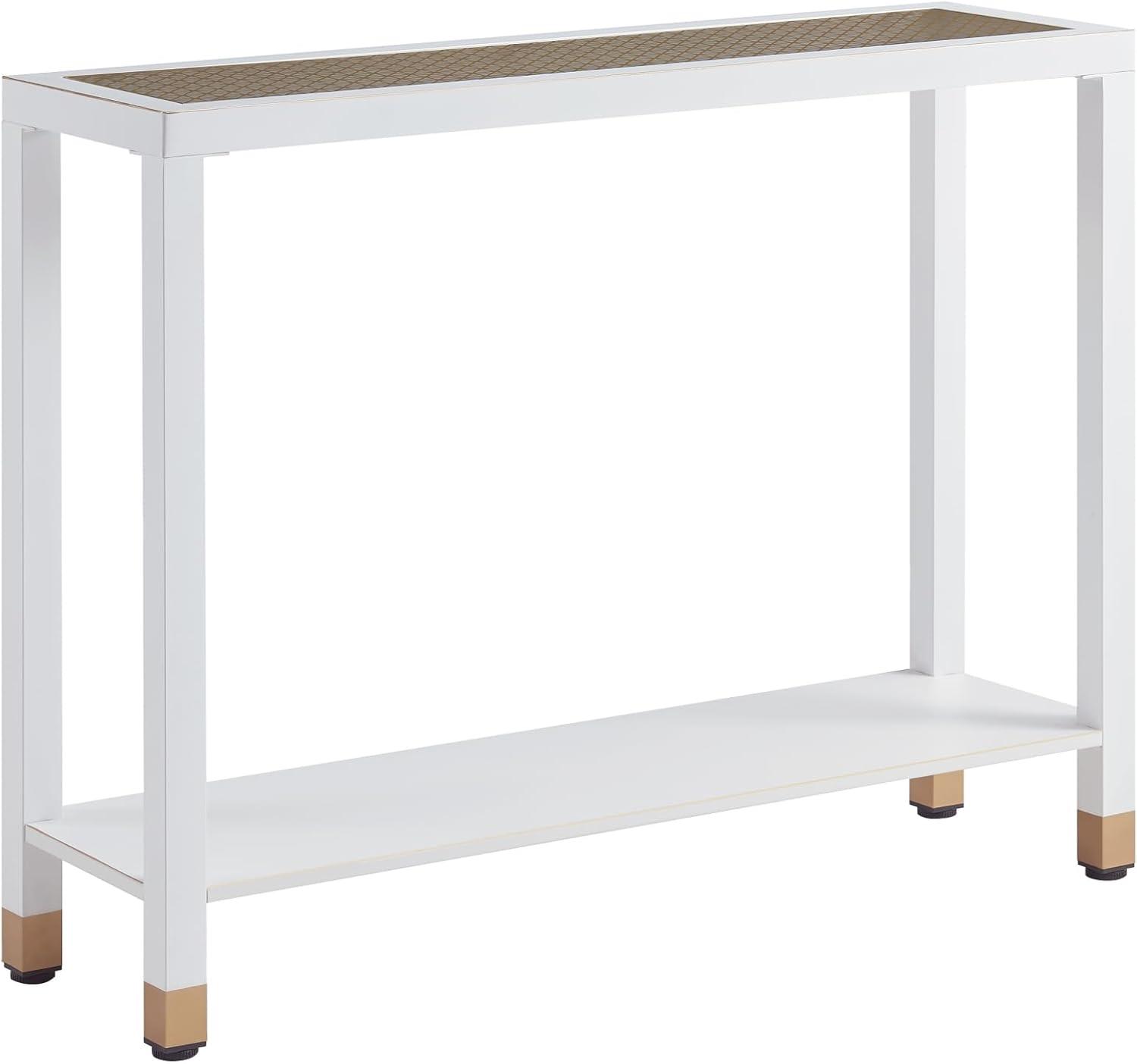 White and Gold 2-Layer Glass Console Table with Storage