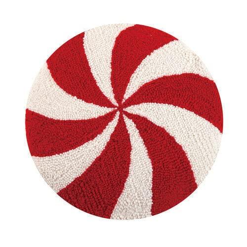 Candycane Red and White Round Wool Hook Pillow