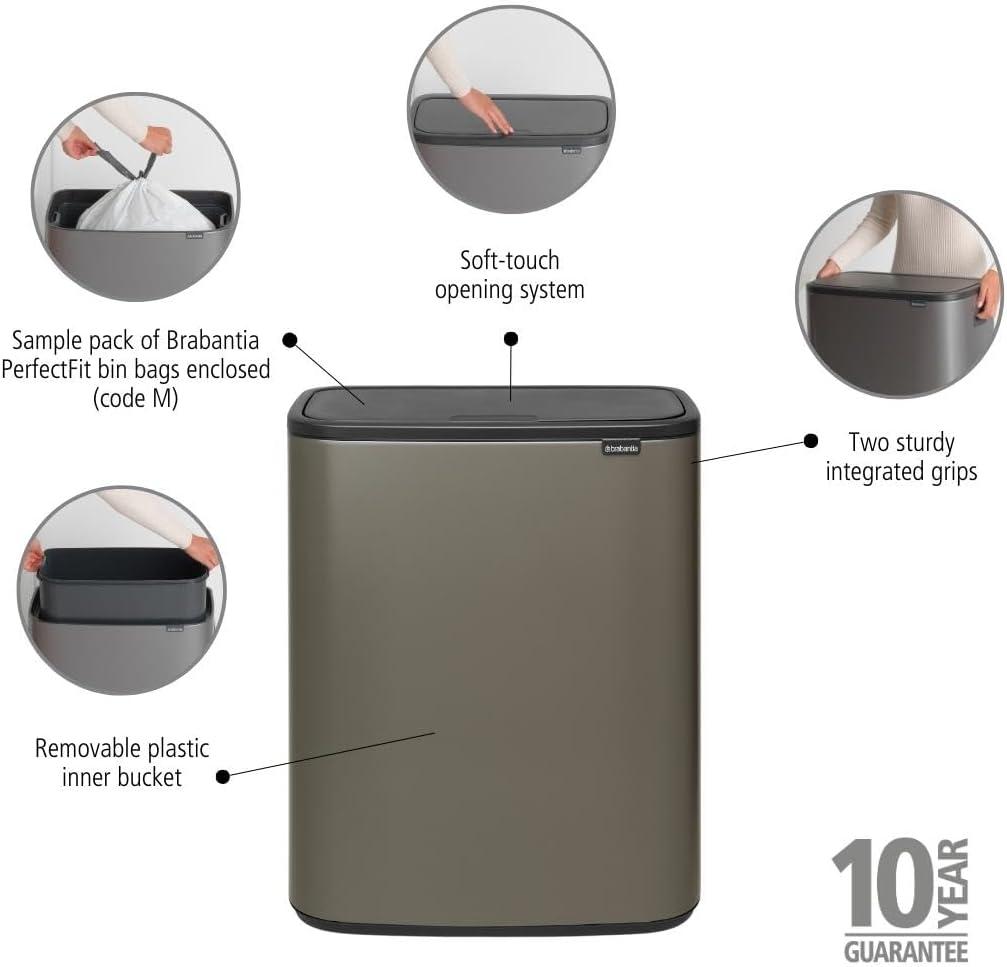 Brabantia Bo Touch Top Trash Can, 16 Gallon