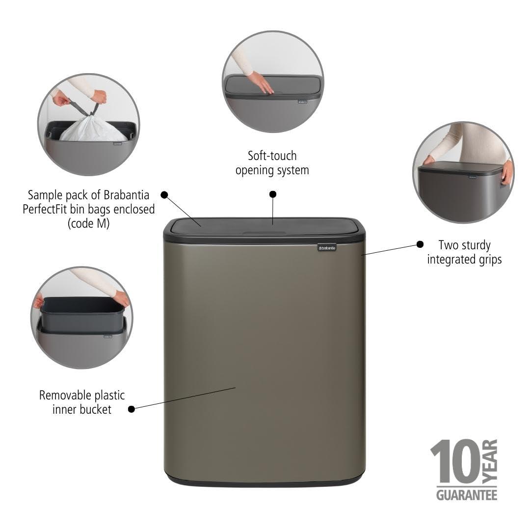 Brabantia Bo Touch Top Trash Can, 16 Gallon