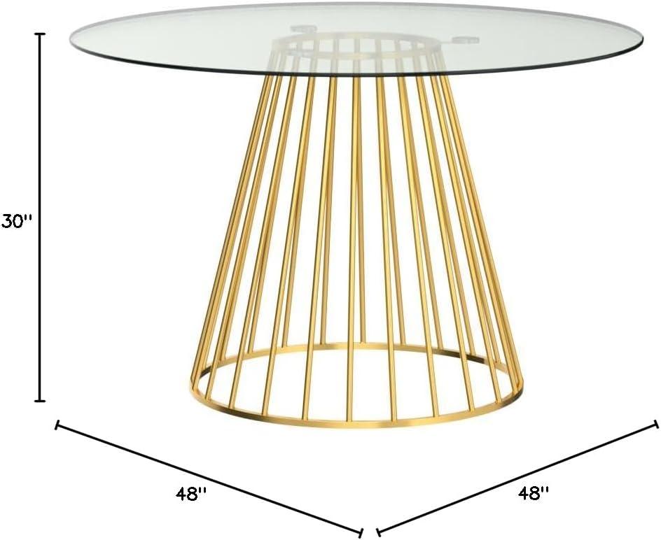 48" Round Clear Glass Dining Table with Gold Metal Base