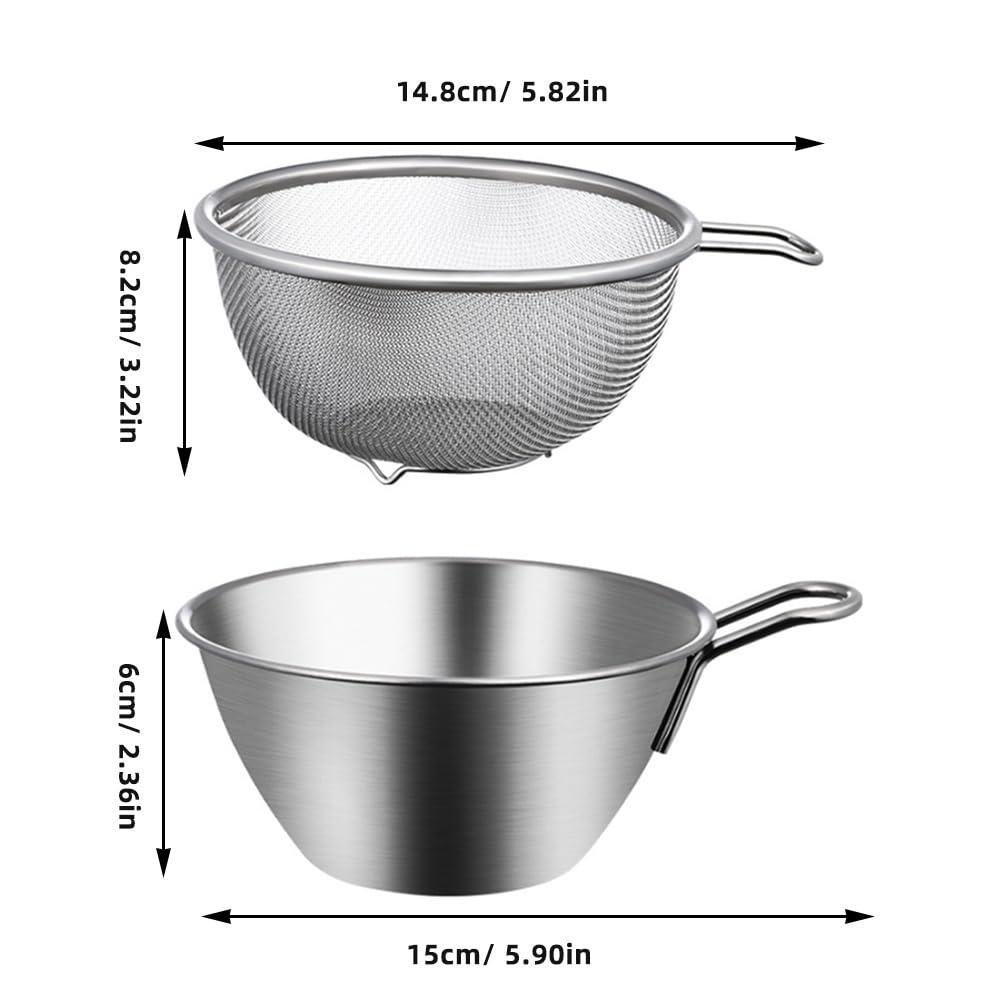 1 Set Colander with Bowl Fine Mesh Strainer Stainless Steel Strainer Kitchen Mixing Bowl Basin