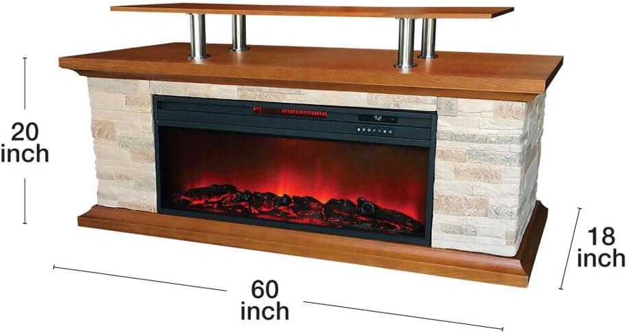 Lifesmart LifeSmart 60" Faux Stone Media Fireplace Heater with Remote Control and Timer, Adjustable Flame