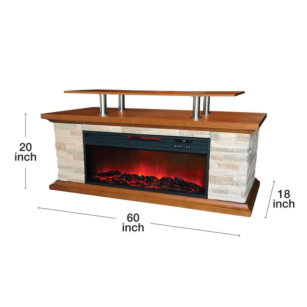 Lifesmart LifeSmart 60" Faux Stone Media Fireplace Heater with Remote Control and Timer, Adjustable Flame
