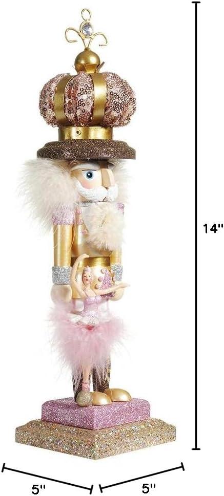 14-Inch Pink and Gold Ballet King Nutcracker with Sequin Crown