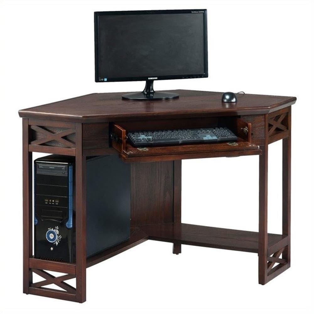 Chocolate Cherry Wood Writing Desk with Drawer and Keyboard Tray