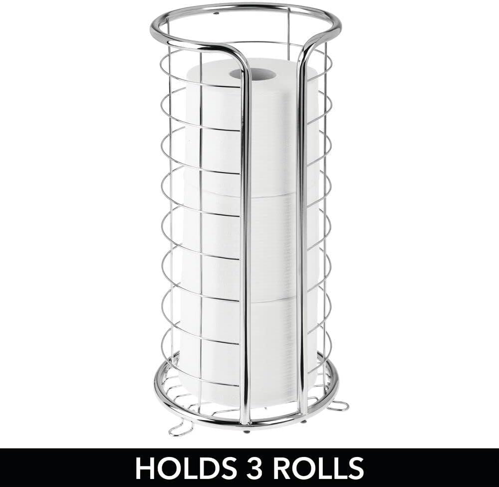 mDesign Metal Toilet Paper Holder Stand, Freestanding 3 Roll Reserve