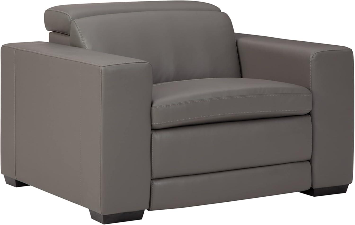 Contemporary Gray Leather Power Recliner with Adjustable Headrest