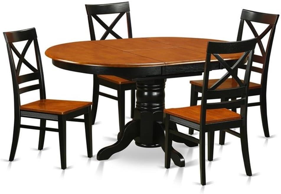 East West Furniture  5 Piece Kitchen Table Set- an Oval Dining Room Table and 4 Solid Wood Seat Chairs,(Finish Options) Black/Cherry AVQU5-BCH-W