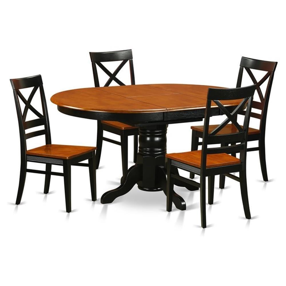 East West Furniture  5 Piece Kitchen Table Set- an Oval Dining Room Table and 4 Solid Wood Seat Chairs,(Finish Options) Black/Cherry AVQU5-BCH-W