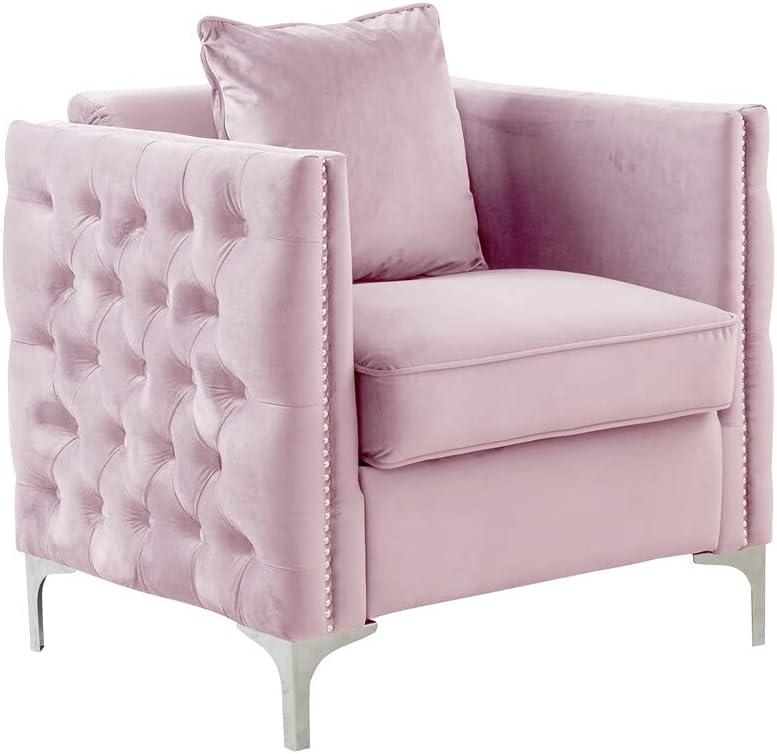 GeeHome Bayberry 34" Pink Velvet Chair with 1 Pillow