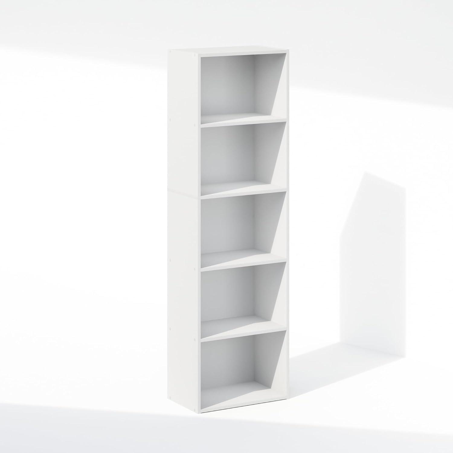 Furinno Reed 5-Tier Reversible Color Open Shelf Multipurpose Bookcase, Storage Organizer, White