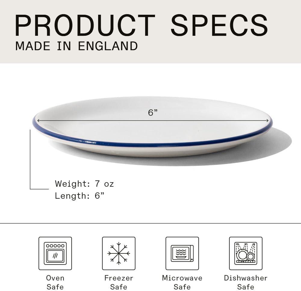 Made In Cookware - Set of 4 - Bread and Butter Plates - White With Navy Rim - Porcelain - Made in England