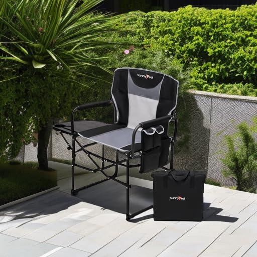 SUNNYFEEL Camping Directors Chair, Heavy Duty,Oversized Portable Folding Chair with Side Table, Pocket for Beach, Fishing,Trip,Picnic,Lawn,Concert Outdoor Foldable Camp Chairs