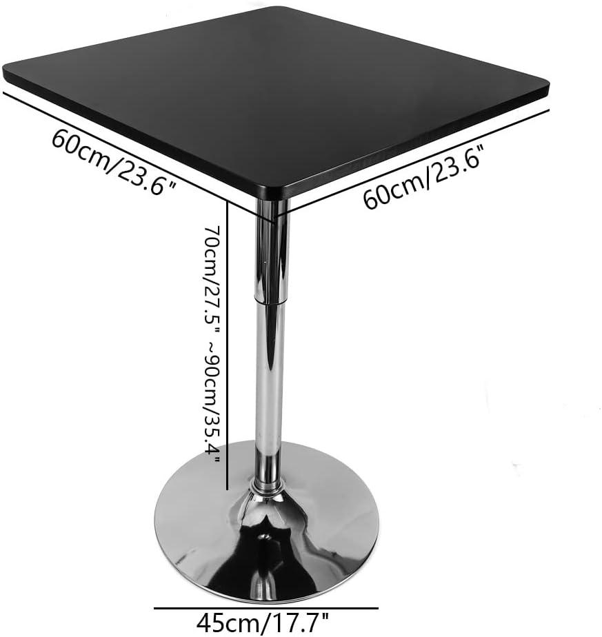 Square Bar Table, Modern Pub Table, 360° Swivel Cocktail Table, Adjustable Height with Black Top, Stainless Steel Leg and Base