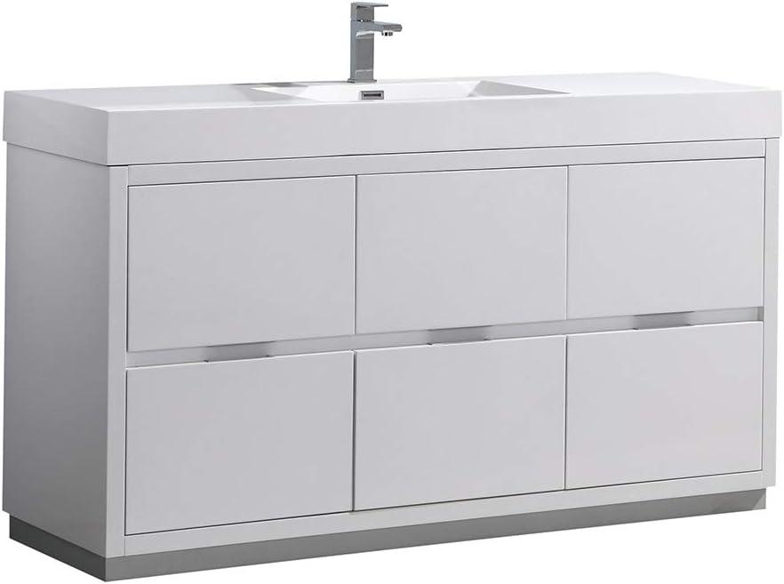 Valencia 60" Freestanding Single Modern Bathroom Vanity with Ingegrated Sink - Faucet Not Included