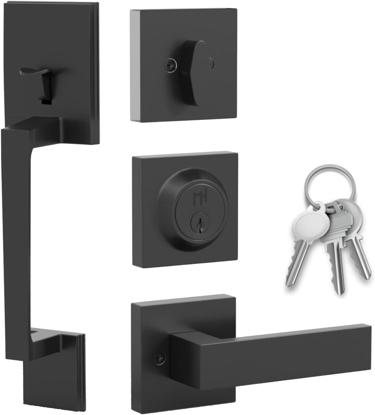 Mega Handles Tobelle Door Handleset | Reversible Entry Lever Door with Single Cylinder Deadbolt for Entrance and Front Door