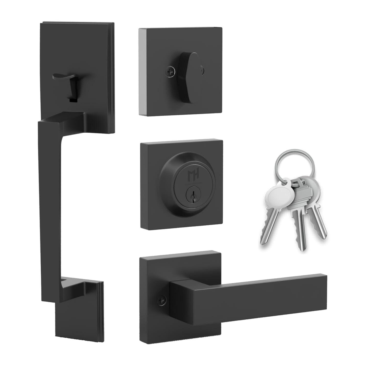 Mega Handles Tobelle Door Handleset | Reversible Entry Lever Door with Single Cylinder Deadbolt for Entrance and Front Door