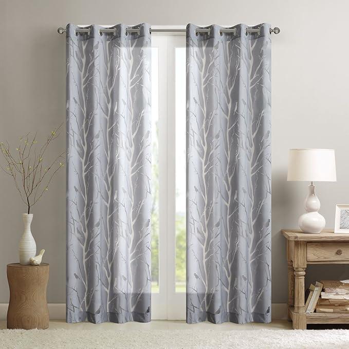 Madison Park Averil Grommet Top Sheer Bird on Branches Burnout Single Window Curtain