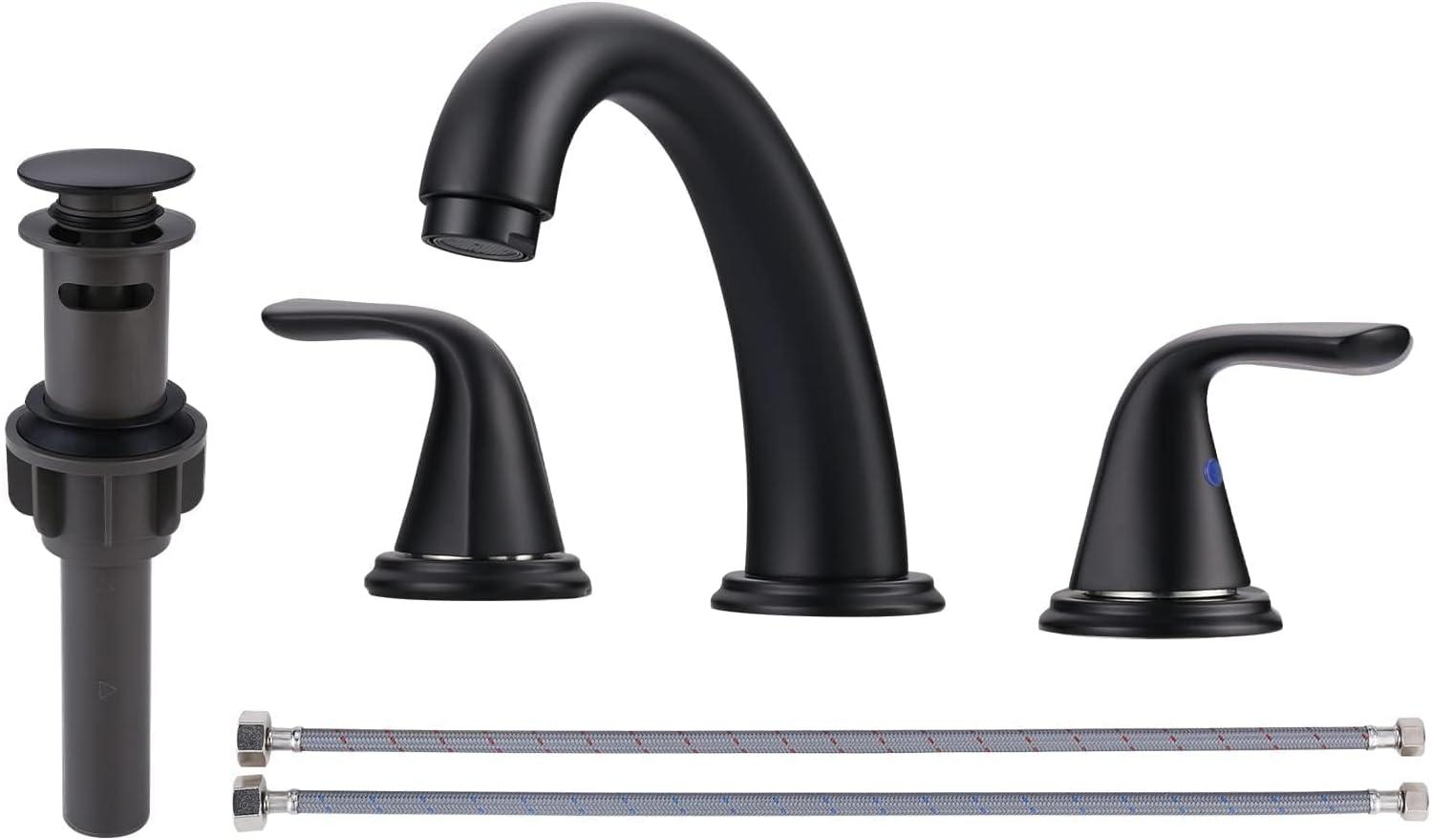 Aleasha Widespread Bathroom Sink Faucet, 3 Hole Faucet With Pop-Up Drain