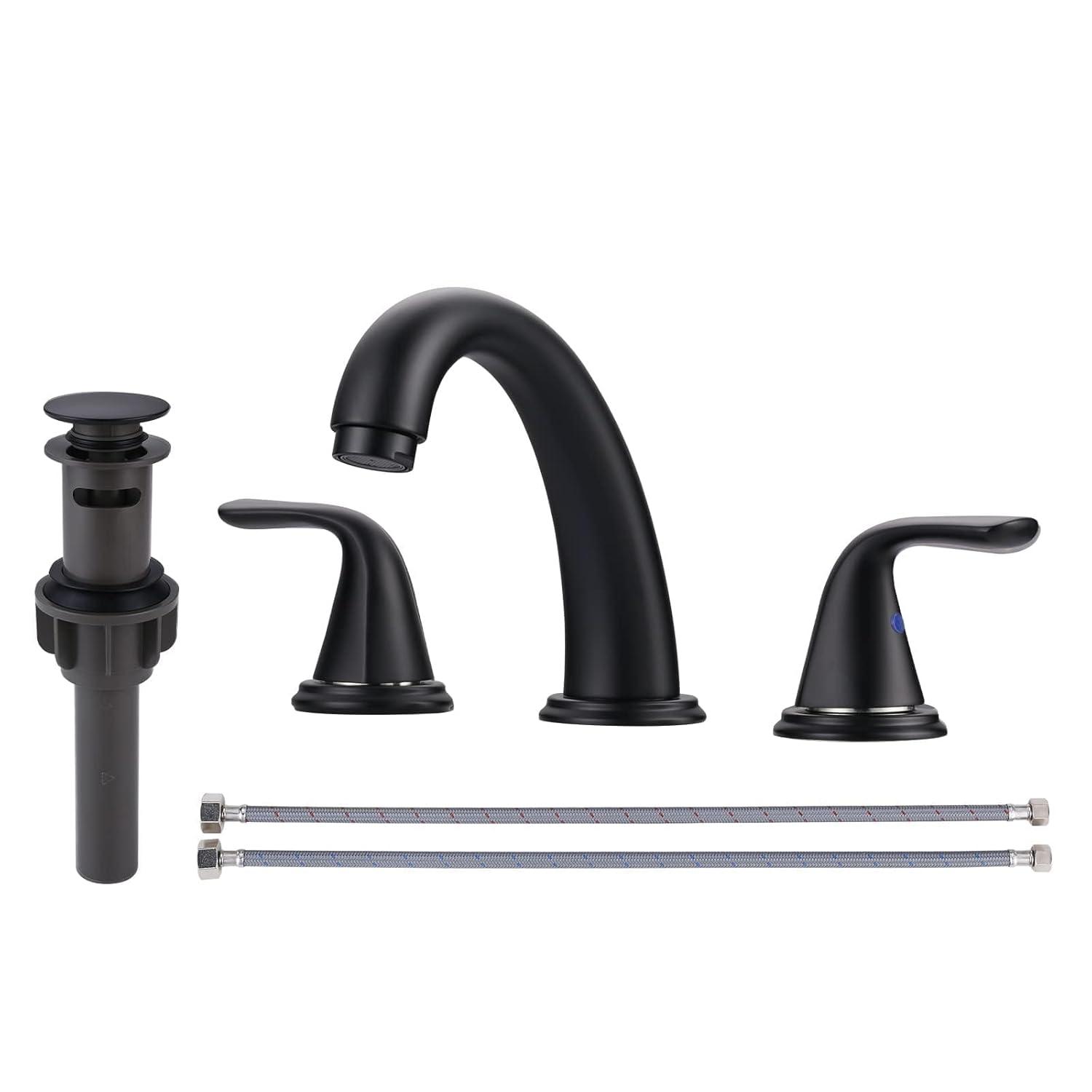 Aleasha Widespread Bathroom Sink Faucet, 3 Hole Faucet With Pop-Up Drain