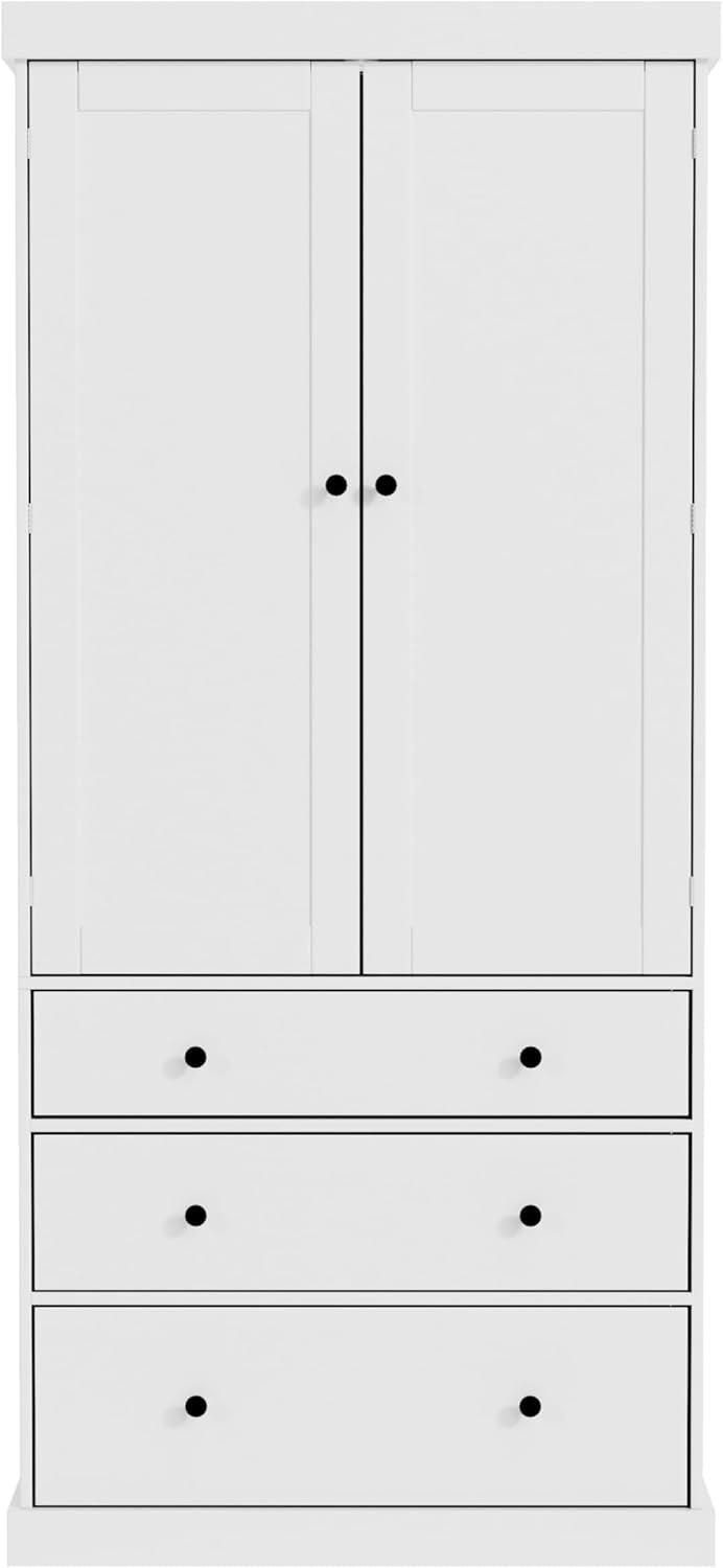 77inch Farmhouse Kitchen Pantry, Wood Storage Cabinet With 3 Adjustable Shelves, Freestanding Tall Cupboard Storage Cabinet With 8 Door Shelves And 3 Drawers For Kitchen, Dining Room (White-CR)