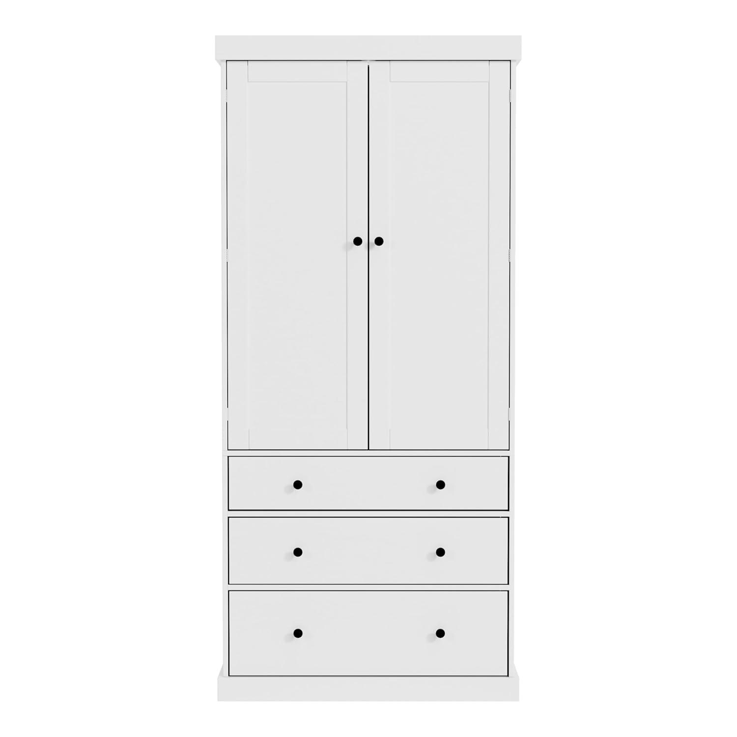 77inch Farmhouse Kitchen Pantry, Wood Storage Cabinet With 3 Adjustable Shelves, Freestanding Tall Cupboard Storage Cabinet With 8 Door Shelves And 3 Drawers For Kitchen, Dining Room (White-CR)