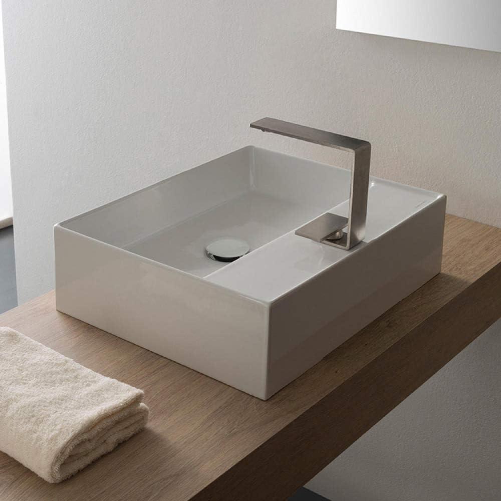 Contemporary White Ceramic Rectangular Vessel Sink with Pop-Up Drain