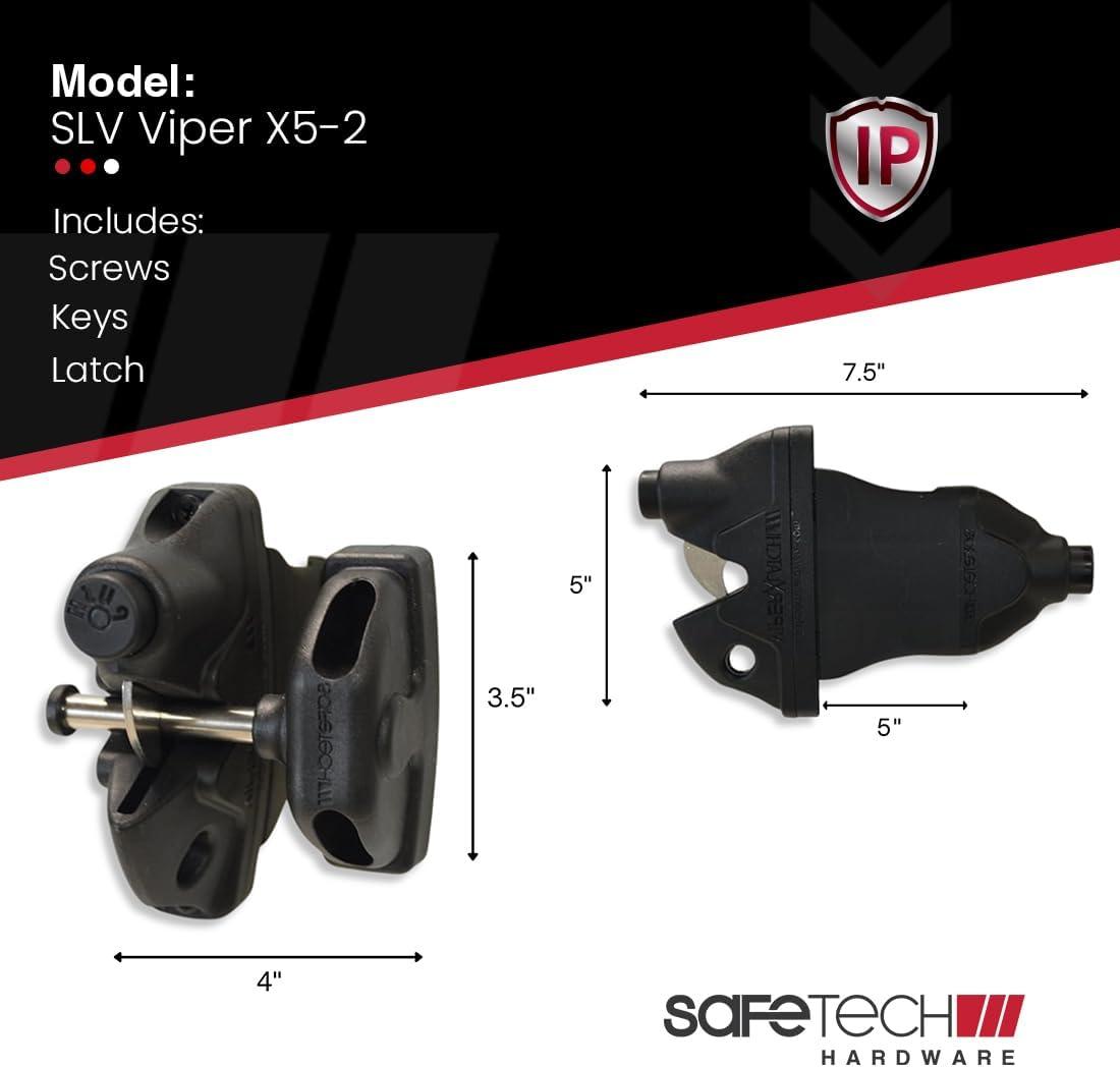 Safetech Hardware ViperX5-2 Two-Sided Gate Latch | Wrap Around Design - No Post Drilling | Padlock Lockable | Left & Right Reversible | Double Gate Access w/Push Button | 2” Vinyl & Aluminum - White
