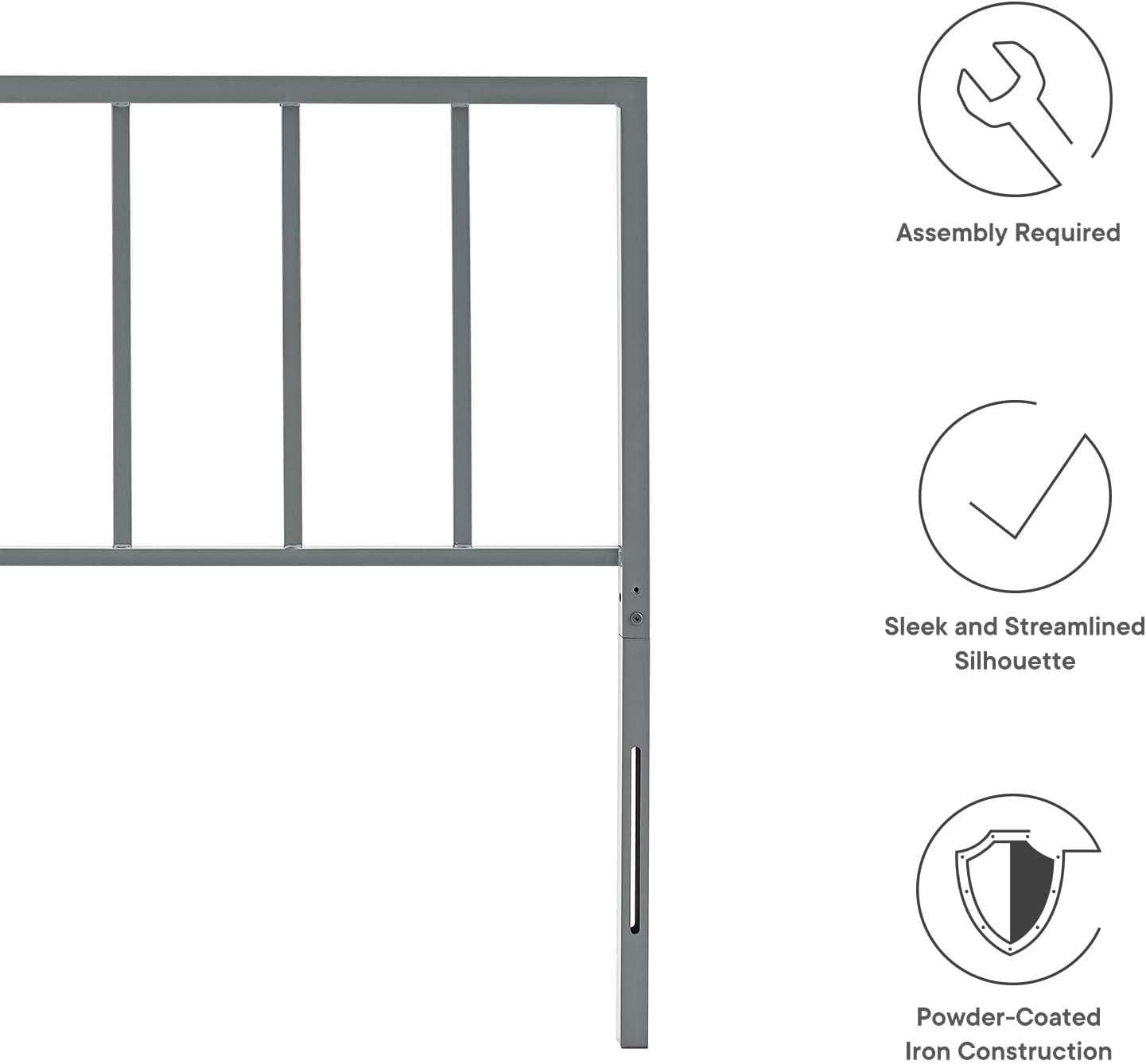 Modway Tatum Full Modern Style Powder Coated Iron Headboard in Gray