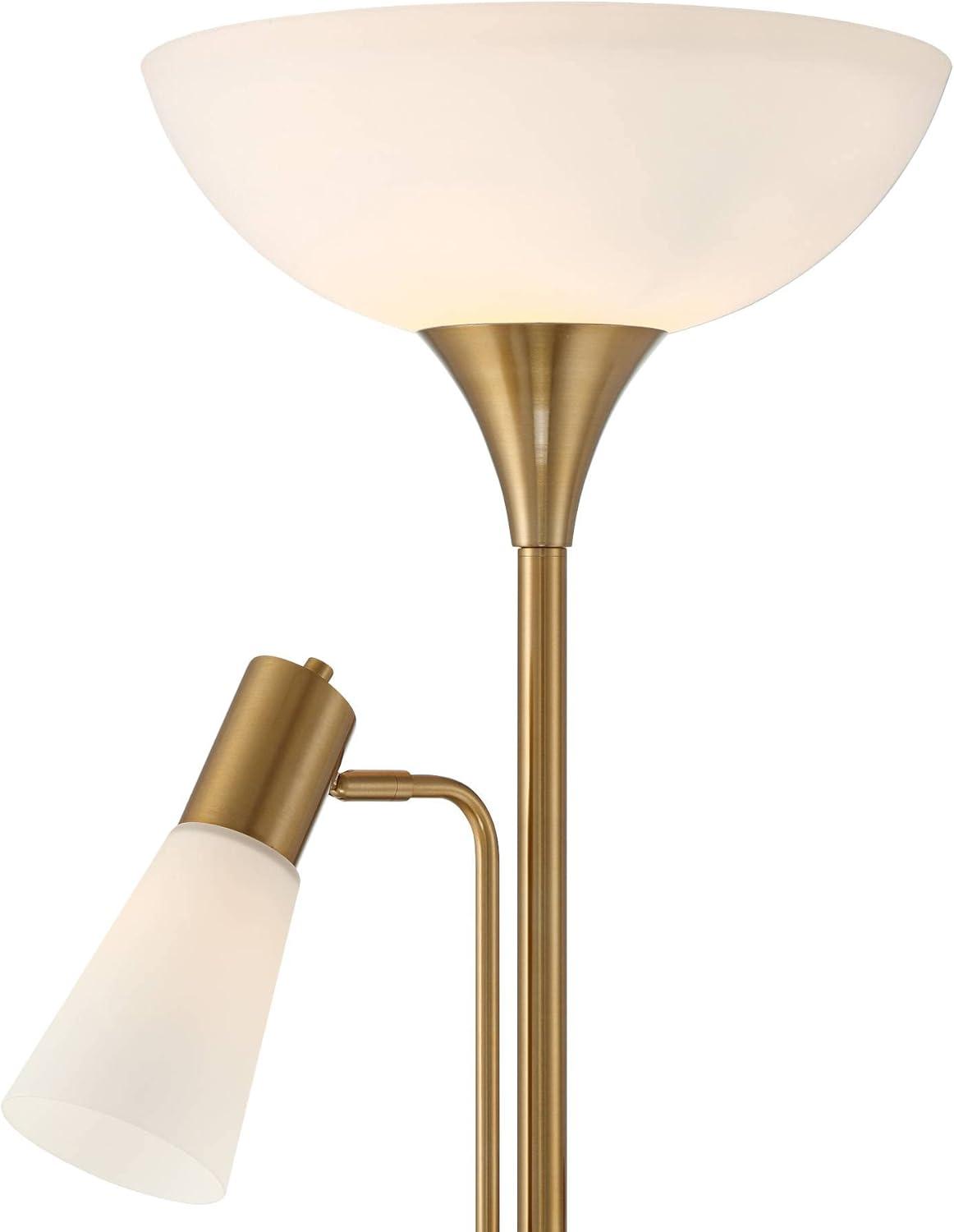 Possini Euro Design Modern Torchiere Floor Lamp with Side Lights 71" Tall Warm Gold Frosted Glass Shade for Living Room House