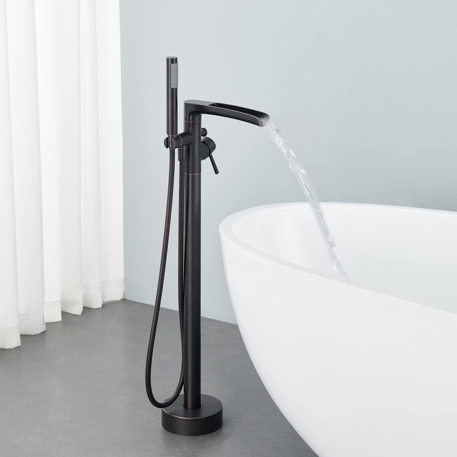 Single Handle Floor Mounted Freestanding Tub Filler Faucet with Handshower
