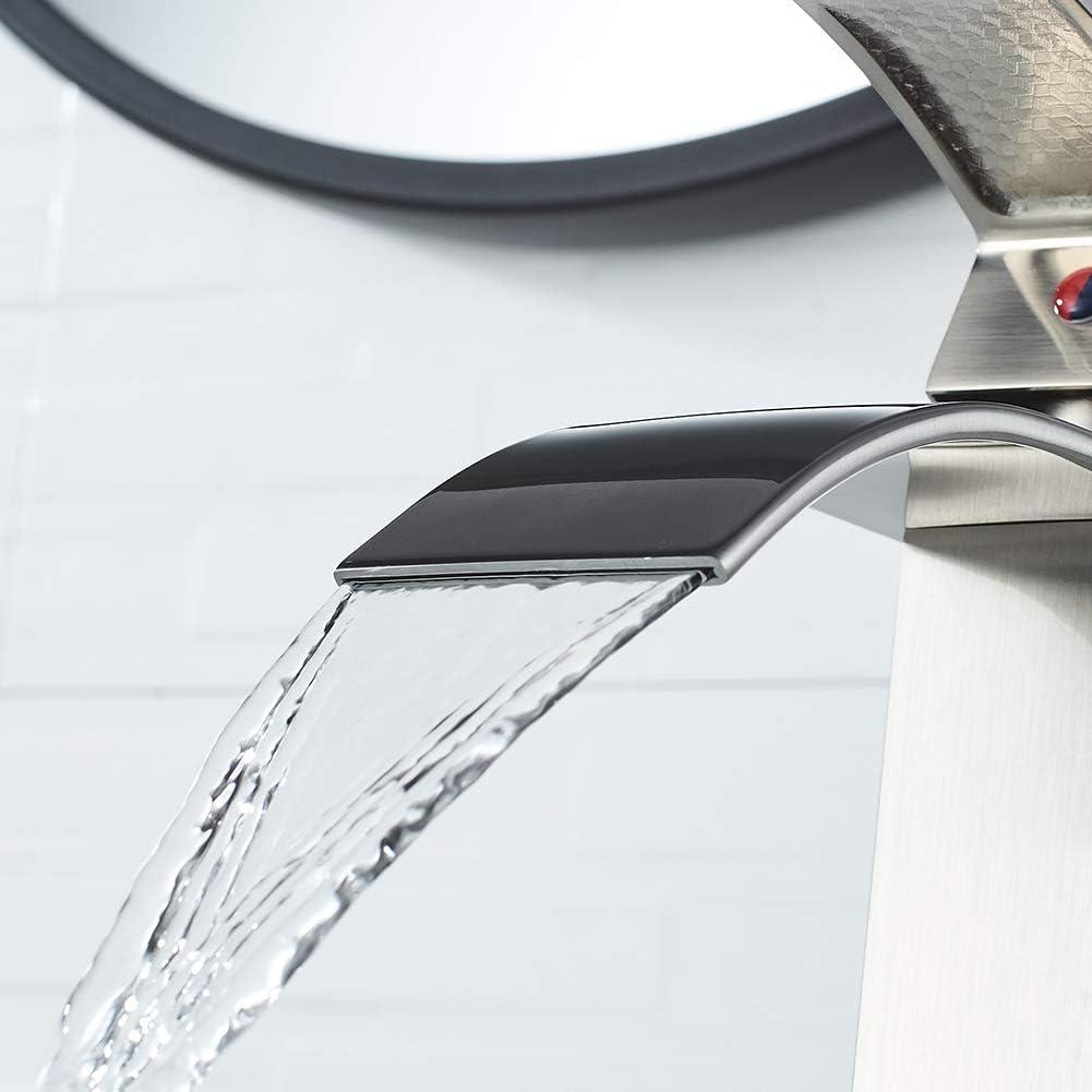 VOTON Vessel Sink Faucet Brushed Nickel Modern Tall Waterfall Bathroom Sink Faucet Single Handle Bathroom Faucet 1 Hole Bowl Lavatory Vanity Faucet, Rv Sink Camper Farmhouse Bathroom Faucet